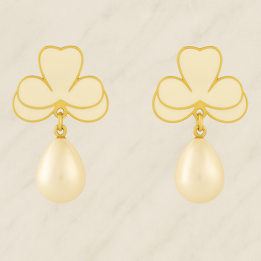 Elegant Clover Pearl Drop Earrings | Anti-Tarnish & Skin-Friendly