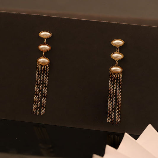 Pearl Drape Tassel Earrings – 18K Gold Anti-Tarnish Finish