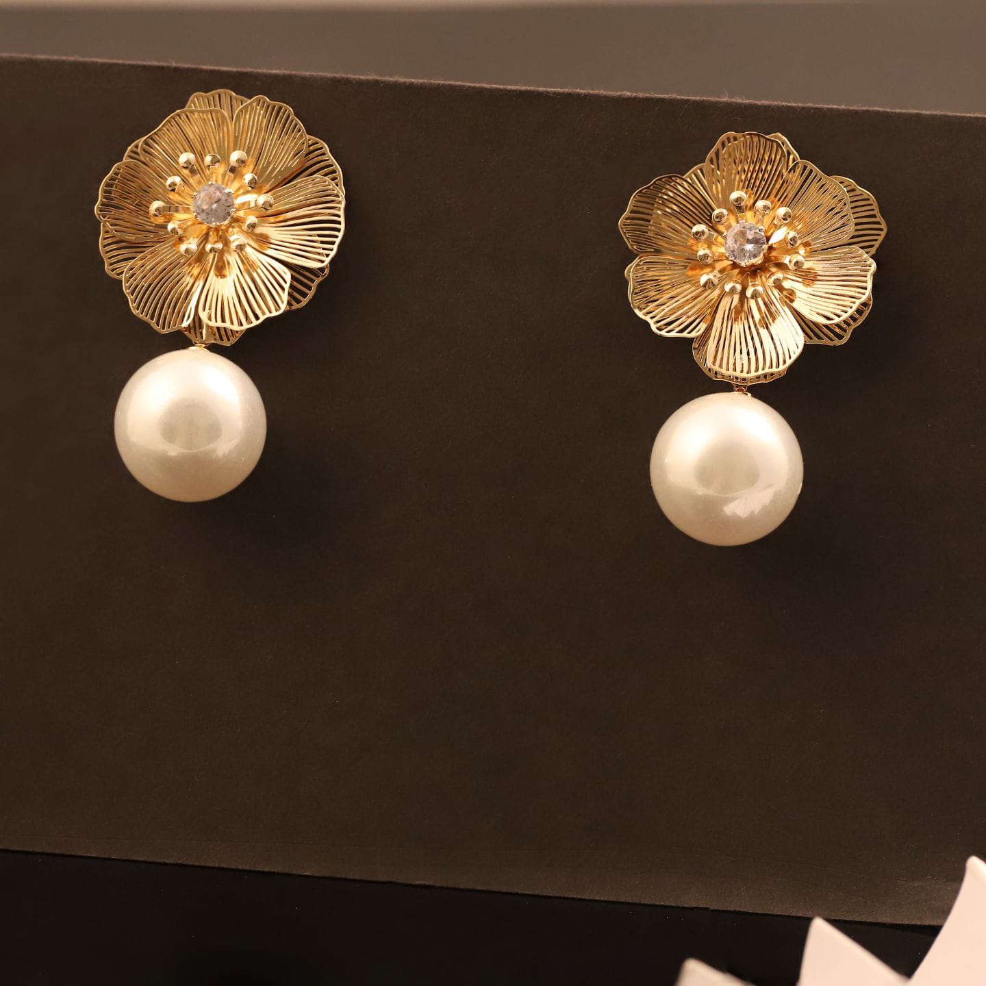 Rose Gold Blossom Pearl Drop Earrings – Anti-Tarnish