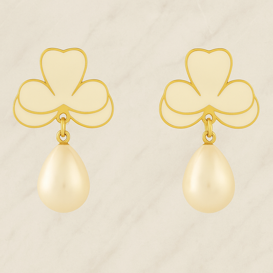 Elegant Clover Pearl Drop Earrings | Anti-Tarnish & Skin-Friendly