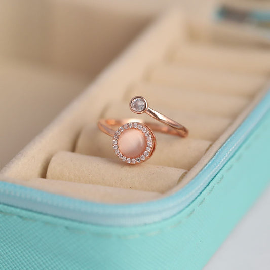 Rose Gold Adjustable Rotating Halo Statement Ring – 360° Spinning Head